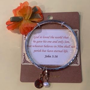 “JOHN 3:16” Silvertone with Goldtone Twisted Bangle Bracelet with Charms